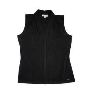 Calvin Klein Blouse Womens Medium Black Pullover Top V-Neck Sleeveless